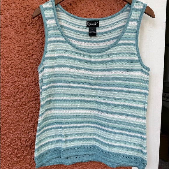 Women’s Rafaella Crochet Style Tank Top Blue Hues Size Medium Beach Striped - Picture 1 of 3